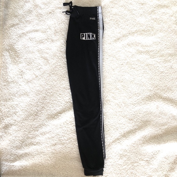 SOLD PINK Ultimate Black Joggers White Stripe - Picture 2 of 4